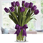 10 Sweet Tulips In Glass Vase With Tesco Rosso Wine