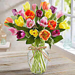 20 Mixed Tulips In Glass Vase