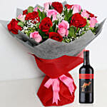 20 Red and Pink roses Bunch With Tesco Rosso Wine