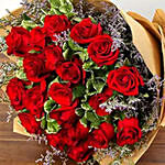 20 Red Roses Bunch With Green Fillers