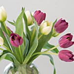 Beautiful Multicolored Tulips Glass Vase