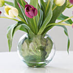 Beautiful Multicolored Tulips Glass Vase