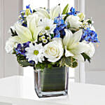 Blue And White Blooms Glass Vase