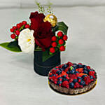 Box Of Roses With Berry Tart Cake