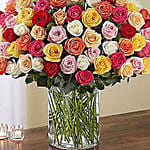 Bunch Of 100 Mixed Roses Glass Vase