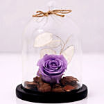 Chocolate Cake Purple Forever Rose In Glass Dome