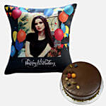 Chocolate Cake With Personalised Birthday Cushion