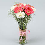 Gerberas White Carnations In Glass Vase