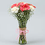 Gerberas White Carnations In Glass Vase