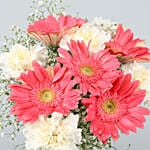 Gerberas White Carnations In Glass Vase