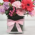 Lovely Mixed Flowers Arrangement In Glass Vase