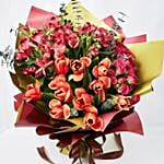 Lovely Mixed Flowers Wrapped Bouquet