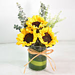 Lovely Sunflowers In Round Glass Vase