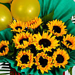 Mixed Flowers Green Balloons Cardboard Stand