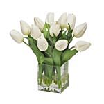 Peaceful White Tulips Square Glass Vase Arrangement