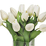 Peaceful White Tulips Square Glass Vase Arrangement