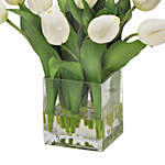 Peaceful White Tulips Square Glass Vase Arrangement