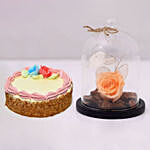 Peach Forever Rose In Glass Dome Mini Cheese Cake