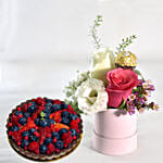 Pink Roses Box With Berry Tart Cake