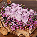 Purple Roses Arrangement In a Cart