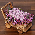 Purple Roses Arrangement In a Cart