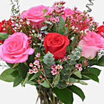 Red And Pink Roses Cylindrical Vase Arrangement