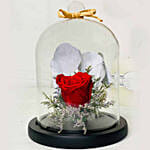 Red Forever Rose In Glass Dome With Mini Mousse Cake