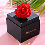 Single Forever Red Rose With Black Box With Mini Mousse Cake