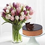 Soft Coloured Tulips Divine Chocolate Cake