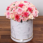 Stylish Box Of Pink Roses With Chocolates