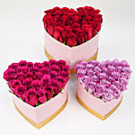 Trio Of Roses Charm In Heart Shape Boxes
