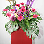 Alluring Mixed Flowers Red Cardboard Stand