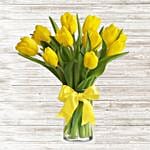 Serene Yellow Tulips Glass Vase