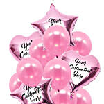Heart & Star Shaped Customized Text Pink Balloons