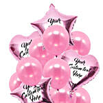 Heart & Star Shaped Customized Text Pink Balloons