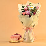 Beautiful Mixed Flowers Bouquet & Floral Heart Choco Cake