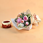 Beautiful Mixed Flowers Bouquet & Red Velvet Cake