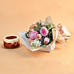 Beautiful Mixed Flowers Bouquet & Red Velvet Cake