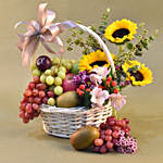 Beautiful Mixed Flowers & Fruits Basket