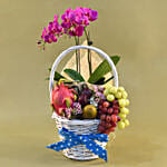 Purple Orchids & Assorted Fruits Basket