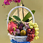 Purple Orchids & Assorted Fruits Basket