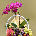 Purple Orchids & Assorted Fruits Basket