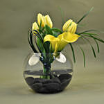 Bright Tulips & Lilies Fish Bowl Vase