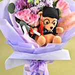 Cute Graduation Teddy & Fresh Flowers Bouquet