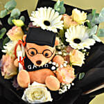 Graduation Teddy & Mixed Flowers Premium Bouquet