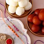 Sneh Peachy Rakhi Set & Sweets Tin