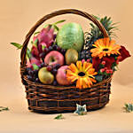 Mixed Flowers & Assorted Fruits Brown Basket