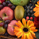 Mixed Flowers & Assorted Fruits Brown Basket