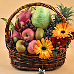 Mixed Flowers & Assorted Fruits Brown Basket