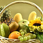 Mixed Flowers & Assorted Fruits Oval Basket